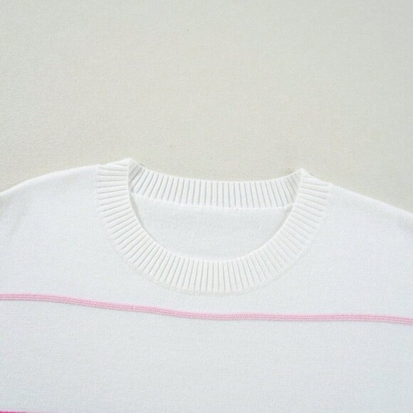 Multicolor Casual Women's Stripe Pattern Batwing 3/4 Sleeve Loose Sweater - Picture 7 of 9